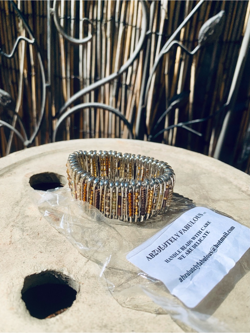 Handmade Multi-Tone Beaded Cuff Bracelet - copper & Silver - Picture 3 of 7